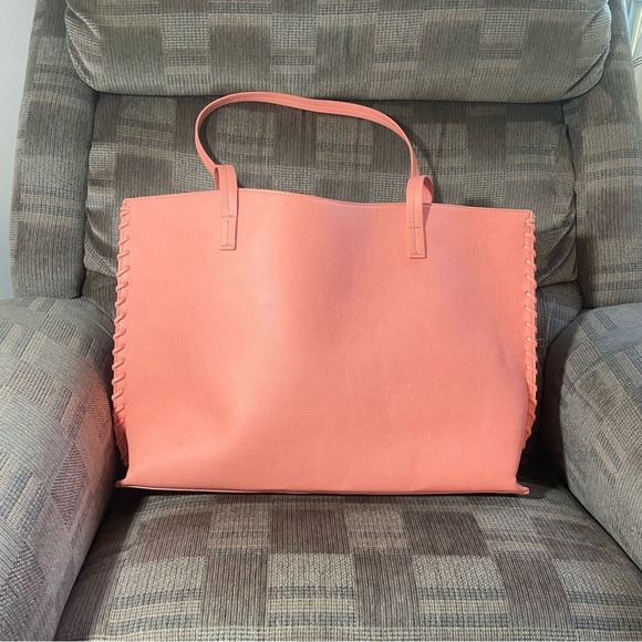 Lord & Taylor Handbags - Lord & Taylor Coral Peach Tote Bag Braided Details